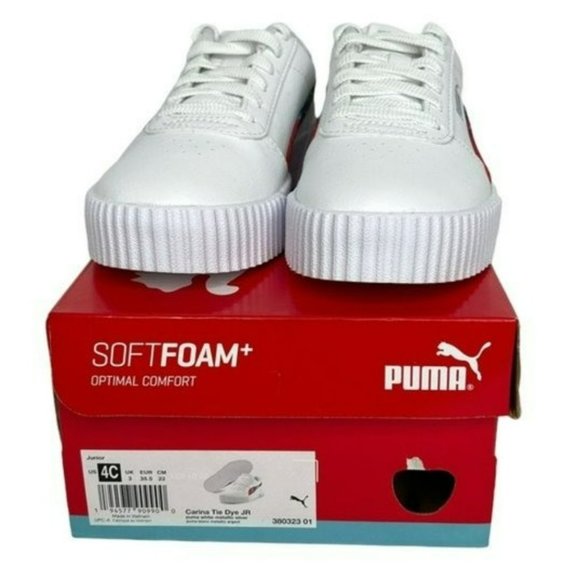 Puma White Carina Tie Dye Big Kids Soft Foam Athletic Shoes Junior Size 4C - Picture 5 of 14